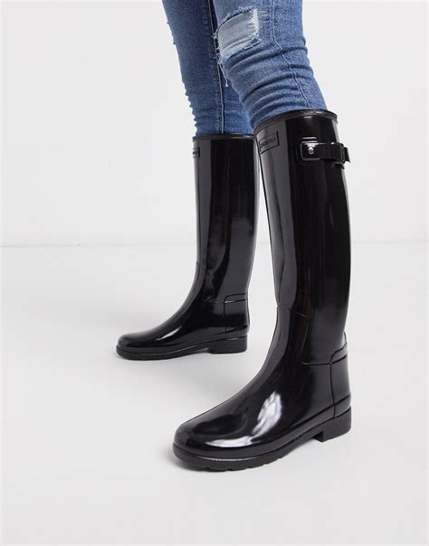 black shiny hunter boots|black matte hunter boots sale.